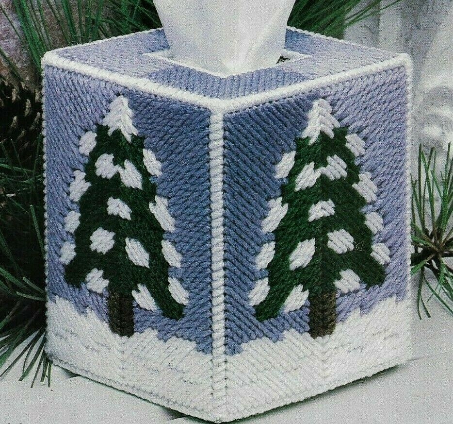 LET IT SNOW TREE TISSUE COVER CHRISTMAS PLASTIC CANVAS PATTERN INSTRUCTIONS