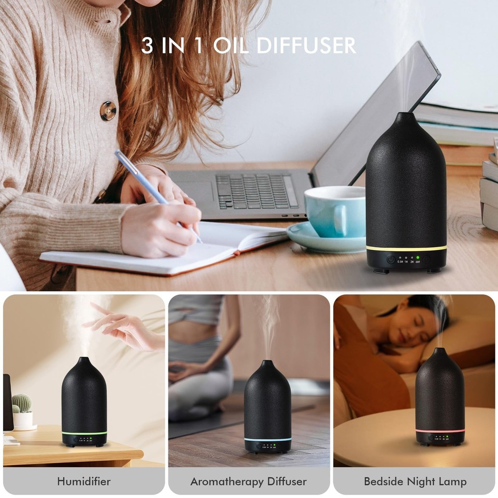 Essential Oil Diffuser Ceramic -Aromatherapy 150ml, Black