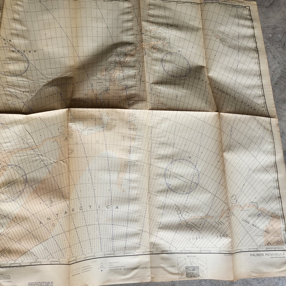 1944 US Army WWII Long Range Navigation Chart Topographic Map palmer peninsula