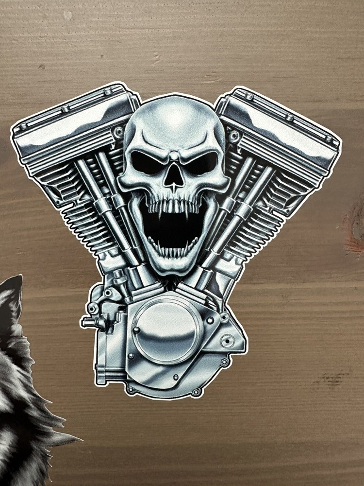 V TWIN WITH SKULL WINDOW STICKER TOOLBOX STICKER DECAL ENGINE