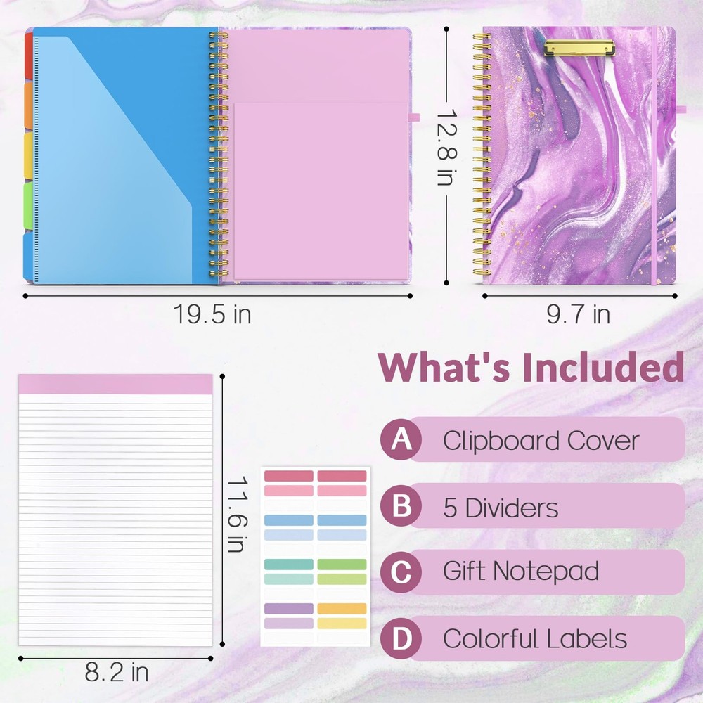 Clipboard Folio with Refillable Notepad, Folder with 10 Storage Pockets for L...