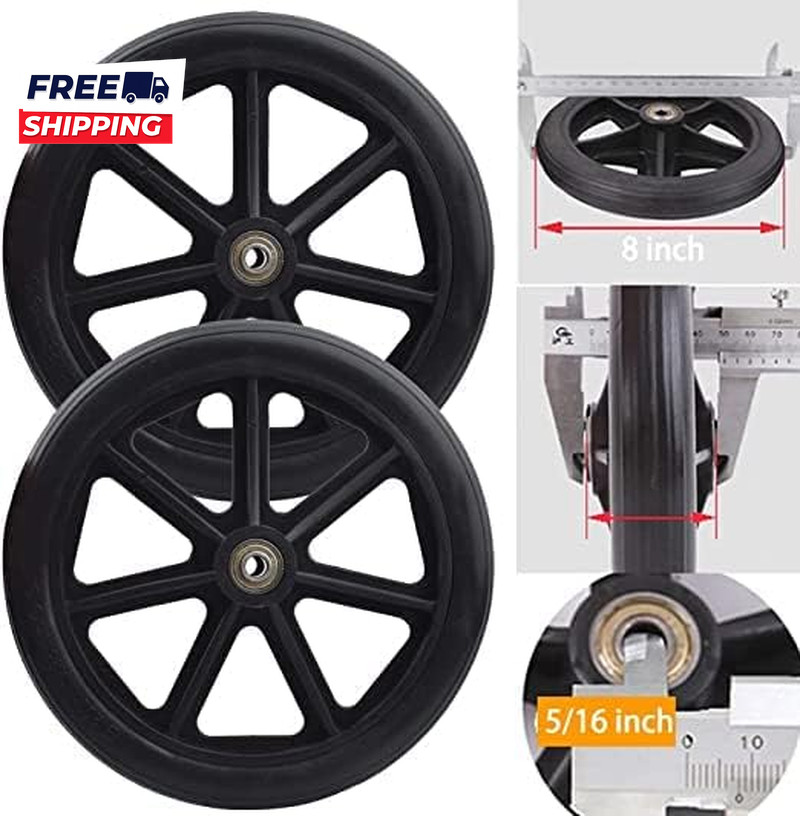 2Pcs Wheels Replacement for Wheelchairs 8" X 1" Rollator Wheels