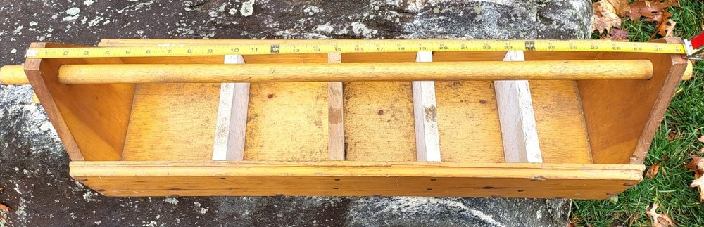 Vintage Unique Handmade Primitive Solid Wood Tool Box Caddy Carrier Storage 31"