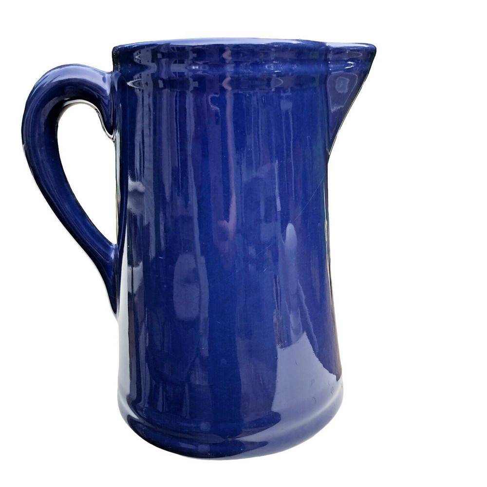Cobalt Blue 8 ½" Tall Pottery Water Pitcher Style Sturdy Handle EUC