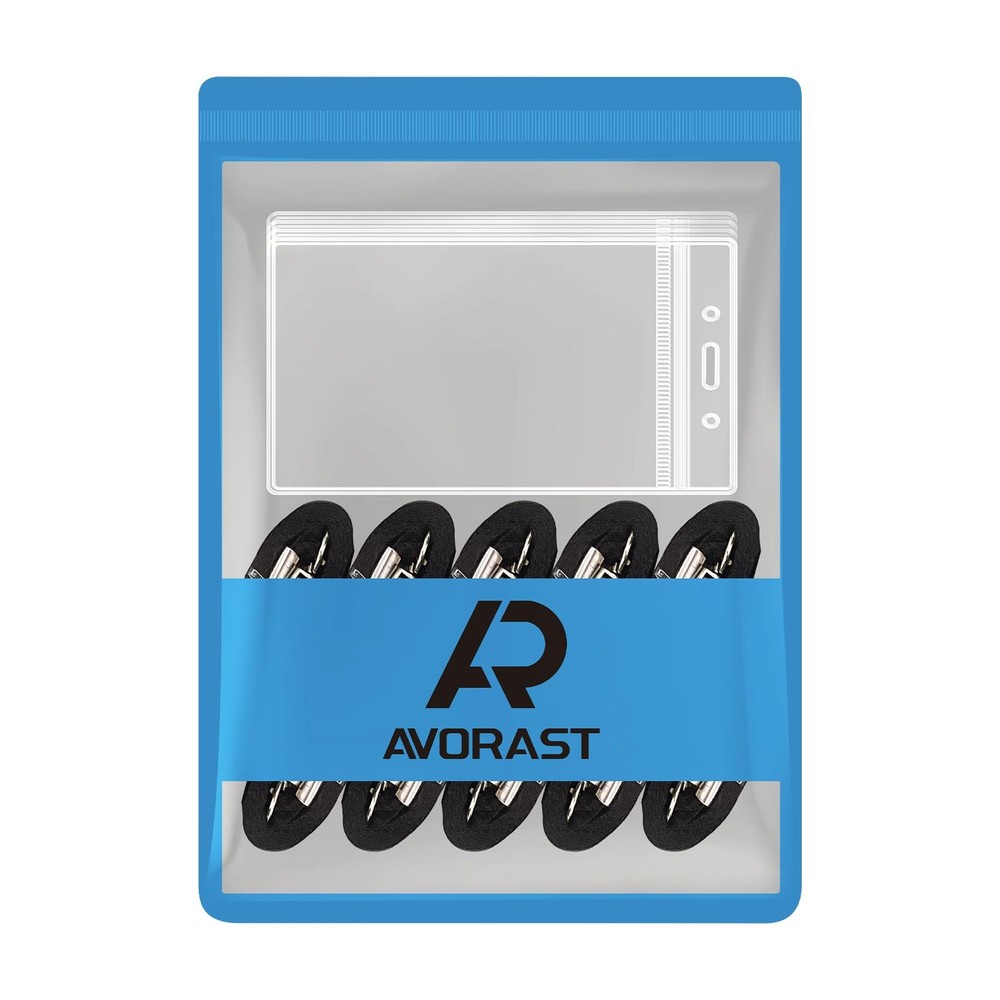 10 Pack Vertical ID Card Holders with Lanyards - Black Name Tag Badges