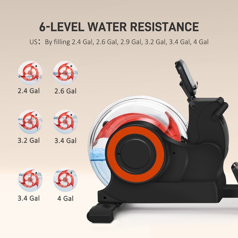 Foldable Water Rowing Machine with Wheels for Home Gym, Red