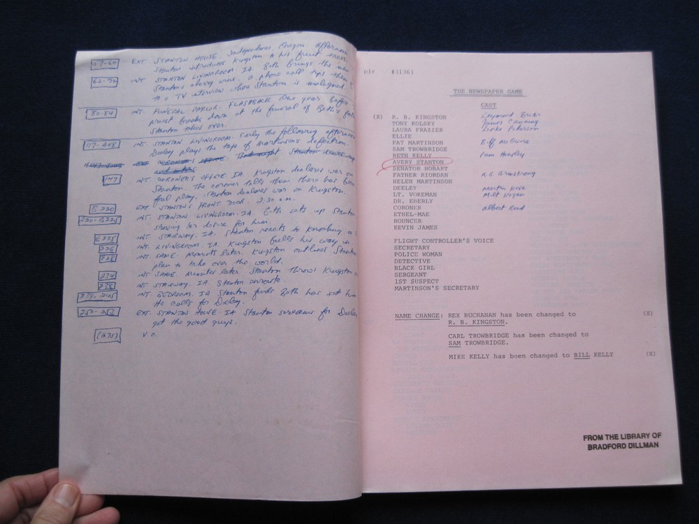 ORIGINAL TV SCRIPT, KINGSTON: CONFIDENTIAL Series Pilot, BRADFORD DILLMAN'S Copy