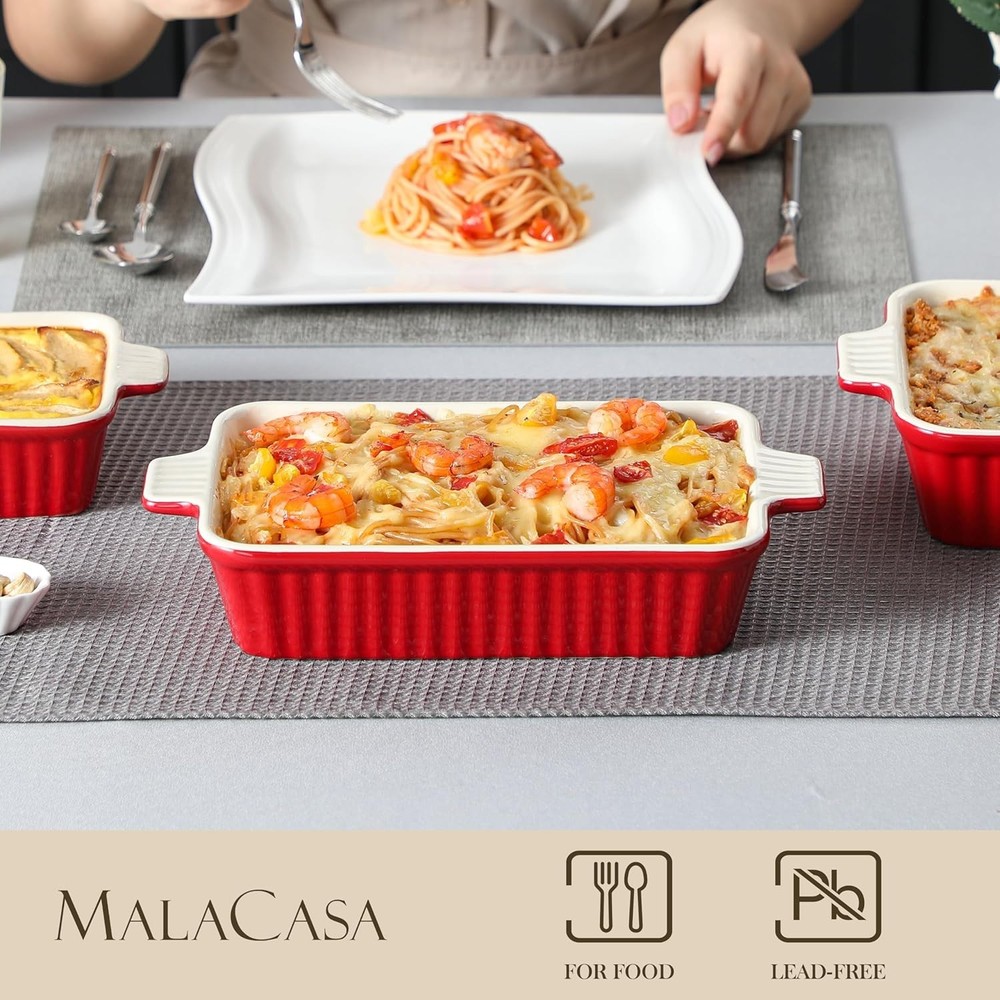 Rectangular Baking Pans Set for Casseroles, 4 Sizes, Red
