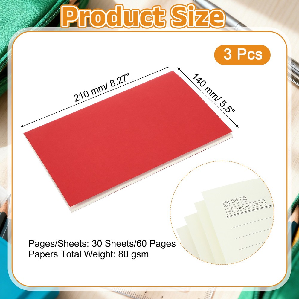 3 Pack A5 Notebook, A5 Journal Mini Notebook Pocket Kraft,Red