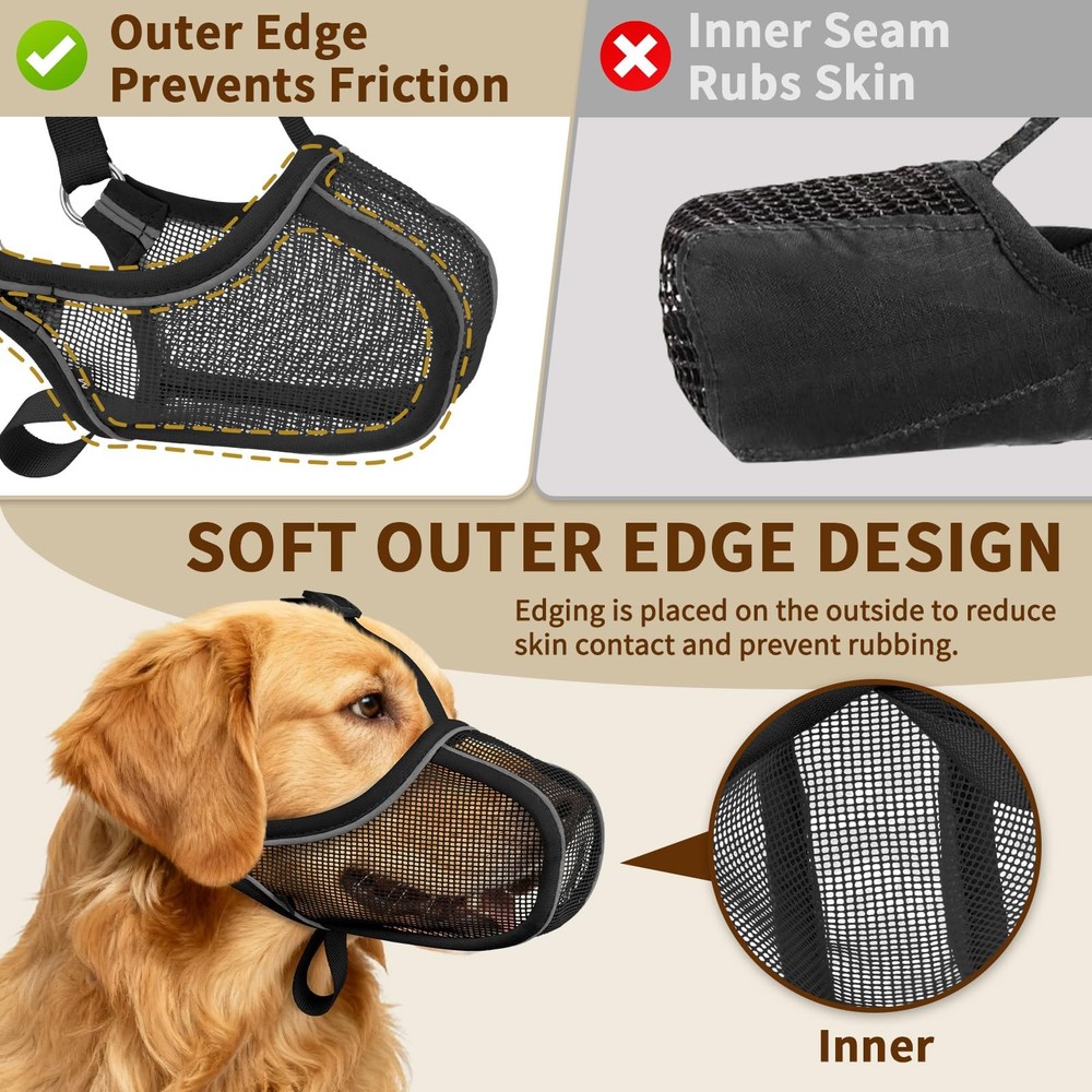 Soft Mesh Dog Muzzle for Medium Large Dogs - Prevent Biting, Chewing, Training