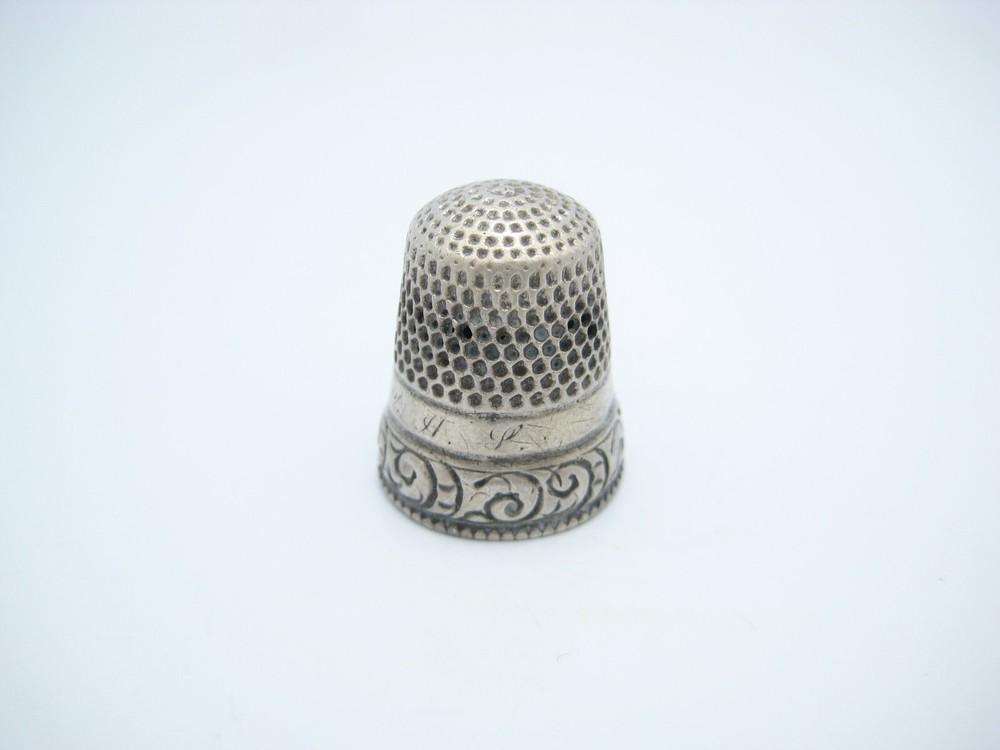 KAP Monogram Antique Sterling Silver 17.8mm Sewing Thimble Size 9