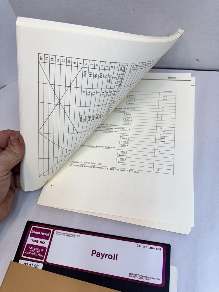 Radio Shack TRS-80 Payroll Program Diskette Certified w/ Documentation #20