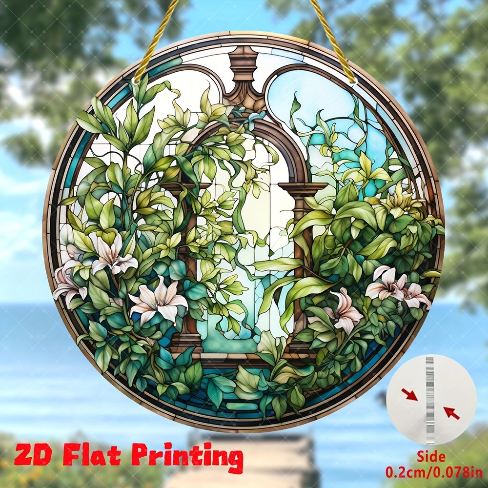 2D Flat Printing Spring Theme Suncatcher Acrylic Round Window Hanging Decor Gift