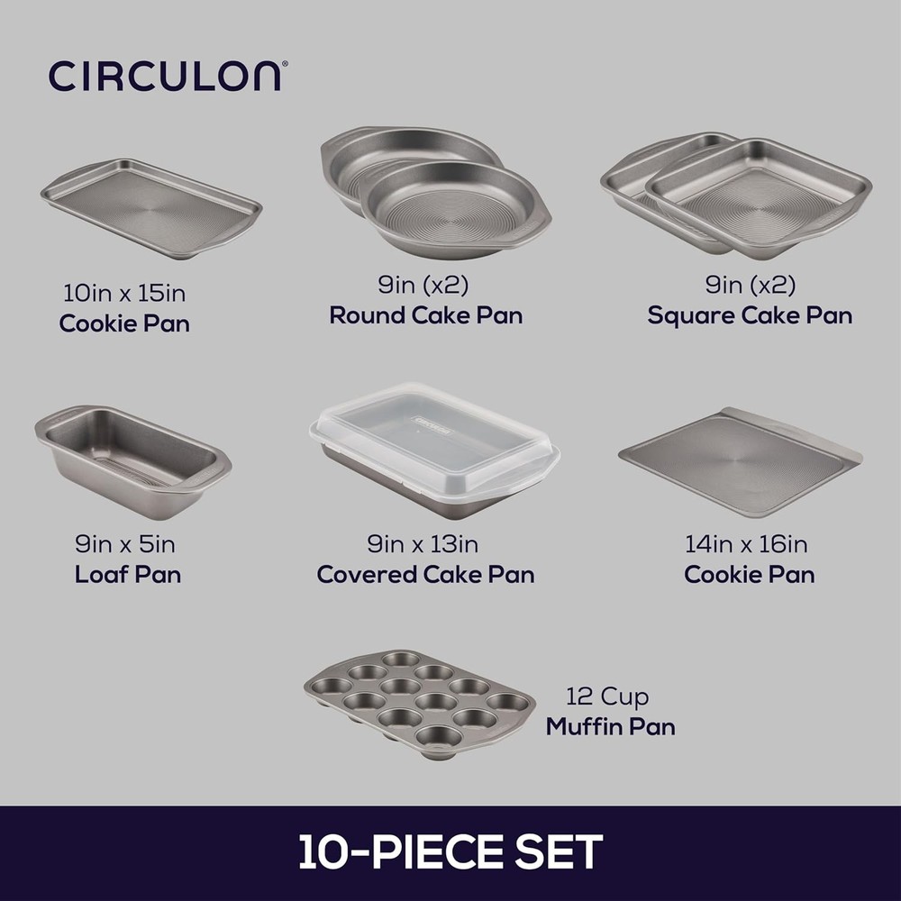 Total Nonstick Bakeware Set W/ Nonstick Bread Pan Cookie Sheet Baking Pan Baking