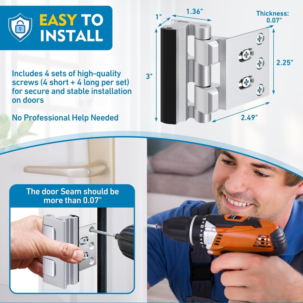 4 Pack 800 lbs Door Reinforcement Lock – Child Proof & Anti-Kick Security Locks