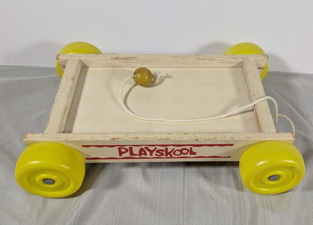 Vintage Playskool Pull Wagon With Yellow Wheels