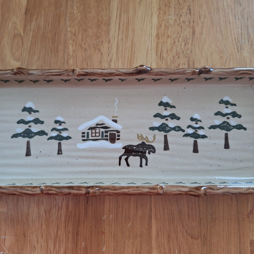 Sonoma Lodge Cabin Moose Rectangular Christmas Tray Platter Cheese Decor