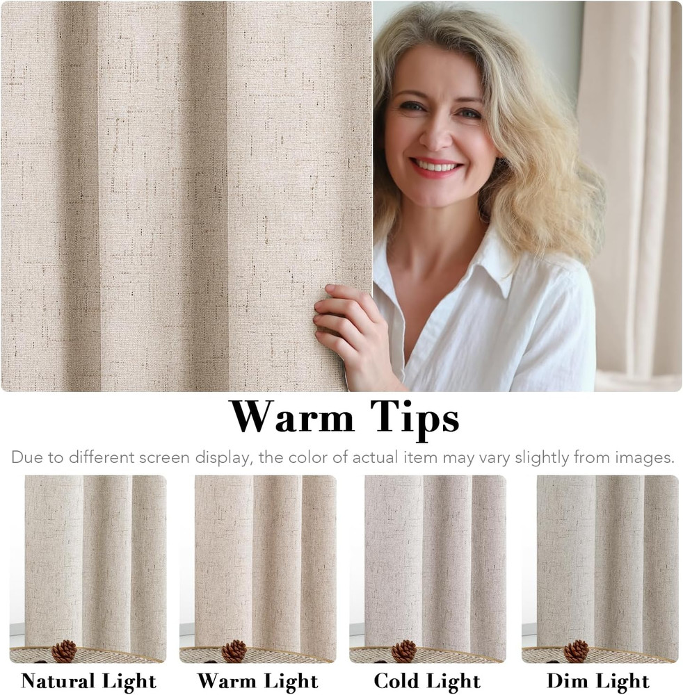 Linen 100% Blackout Curtains for Bedroom Full Light Blocking Curtains, Textured