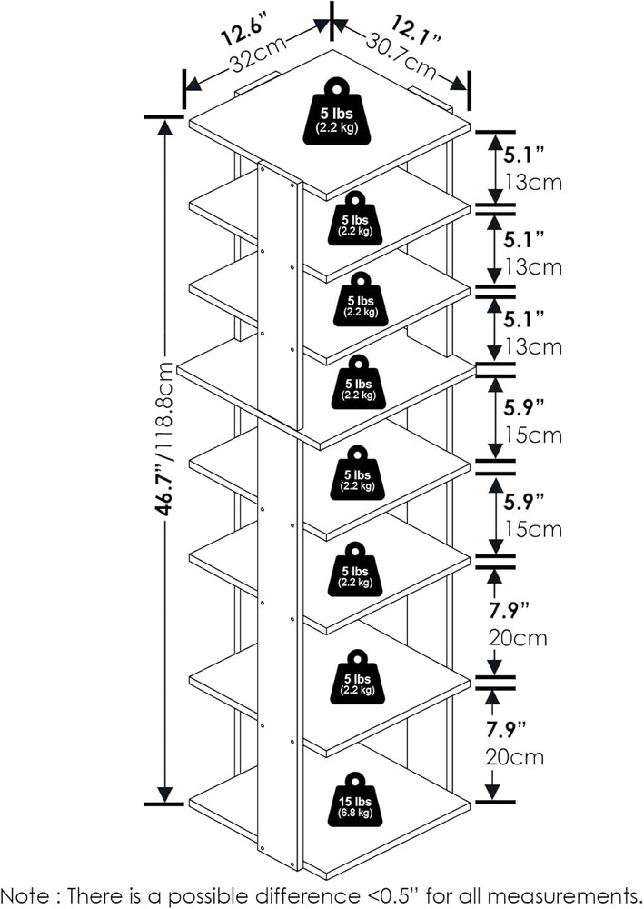 Espresso 8-Tier Vertical Shoe Rack - Space Saving Free Standing Tower