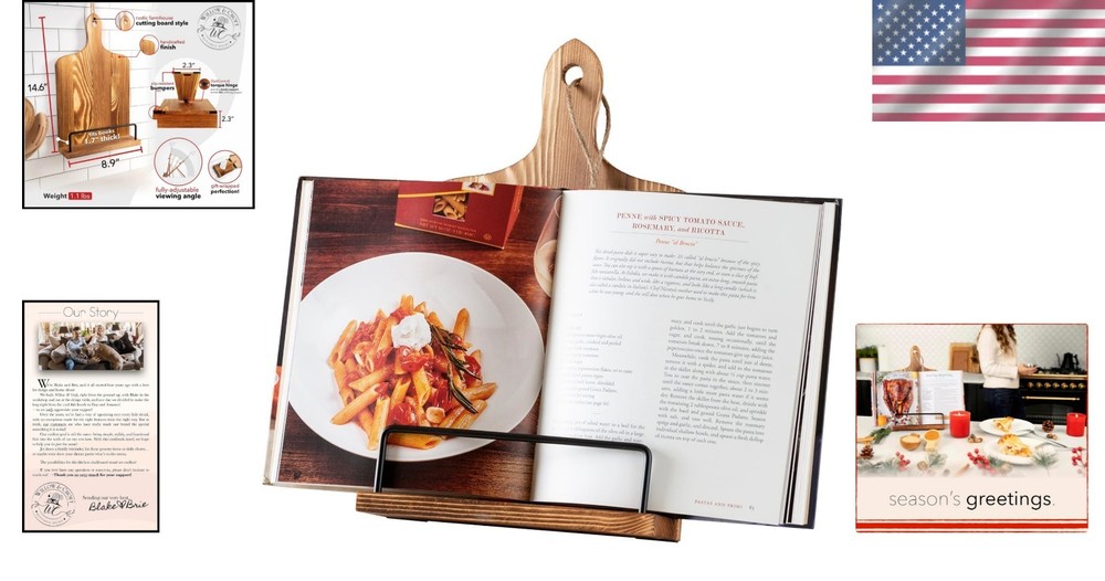 Compact Cookbook Stand with Adjustable Angle - Rustic Kitchen Essential