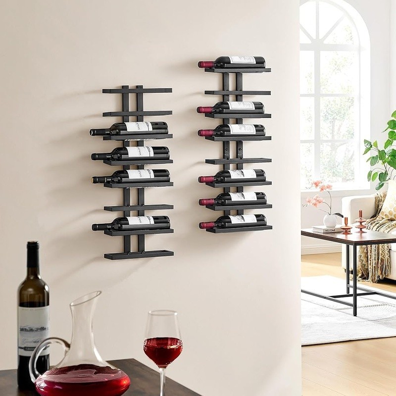 Sturdy Wall Mounted Wine Rack Metal Design Space Saving Bottles Organizer New