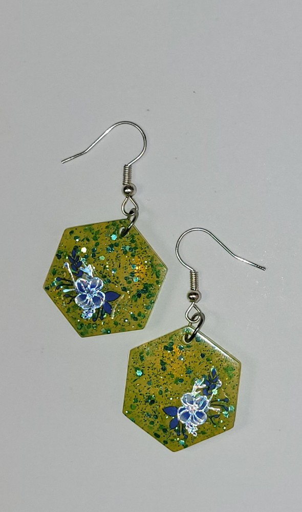 Green And Blue Flower Earrings