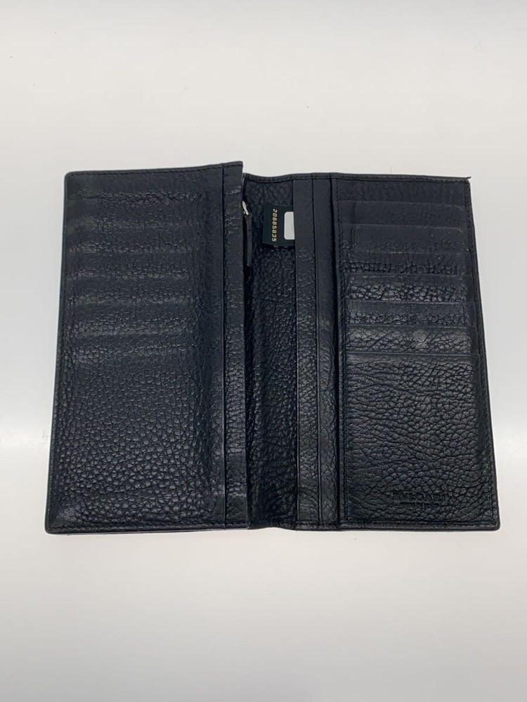 BVLGARI Long Wallet Leather BLK Solid Color Men's