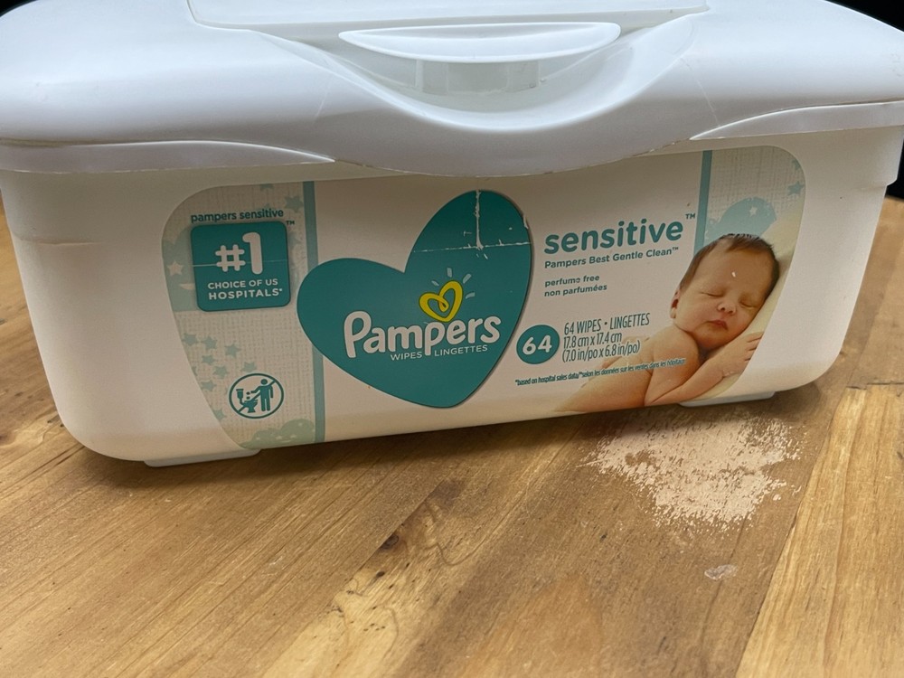 Pampers Sensitive Baby Wipes Plastic Pop Up Refillable Container 64 Count EMPTY