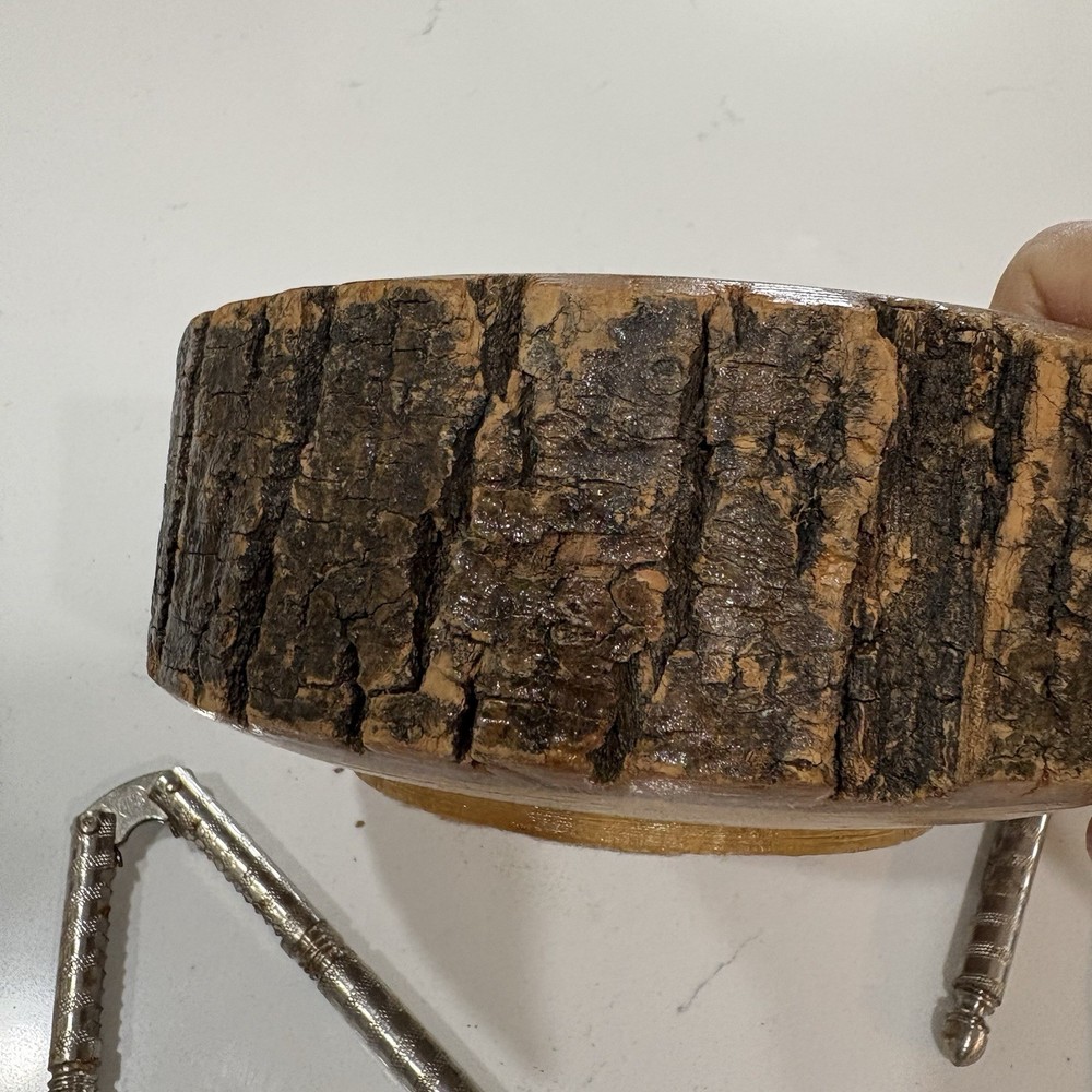 Bark Edge Wood Nut Bowl Set Nutcracker Tools Barware Vintage Mid-Century Rustic