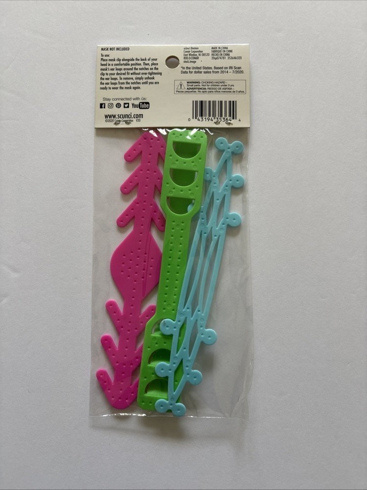 Scunci Adjustable Ear Strap Saver, Extender Holder, Comfortable Band Clip (3pc)