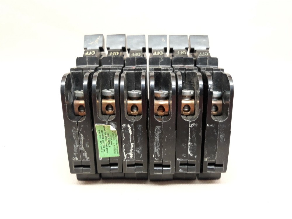 6 - 20 Amp Federal Pacific 1 Pole 1/2" Thin Type NC Breakers - Continuity Tested