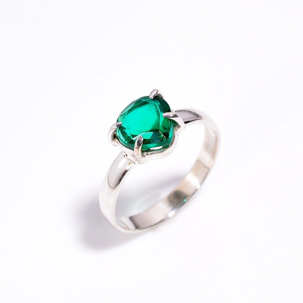 Gift For Women Statement Ring Size 925 Silver Emerald