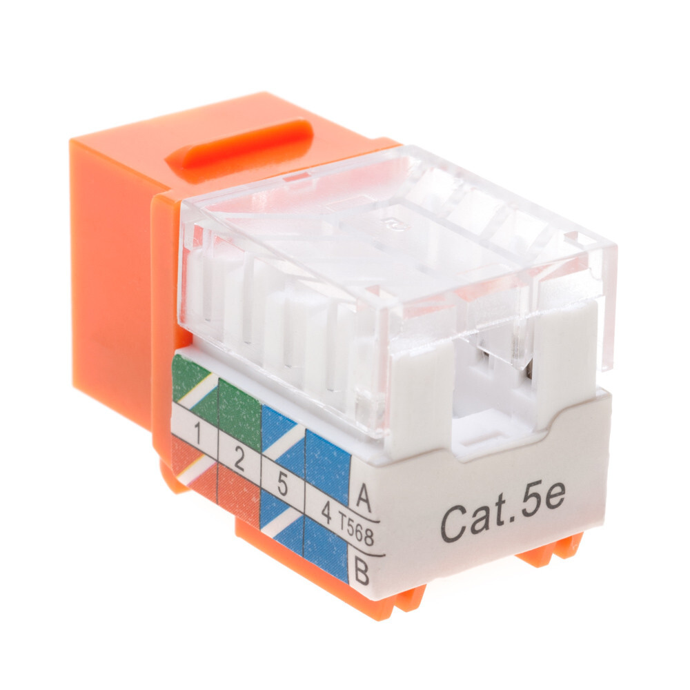 10 pack Cat5e 45° Angled Keystone Jack Network 110 Punchdown 8P8C Cat5 Orange