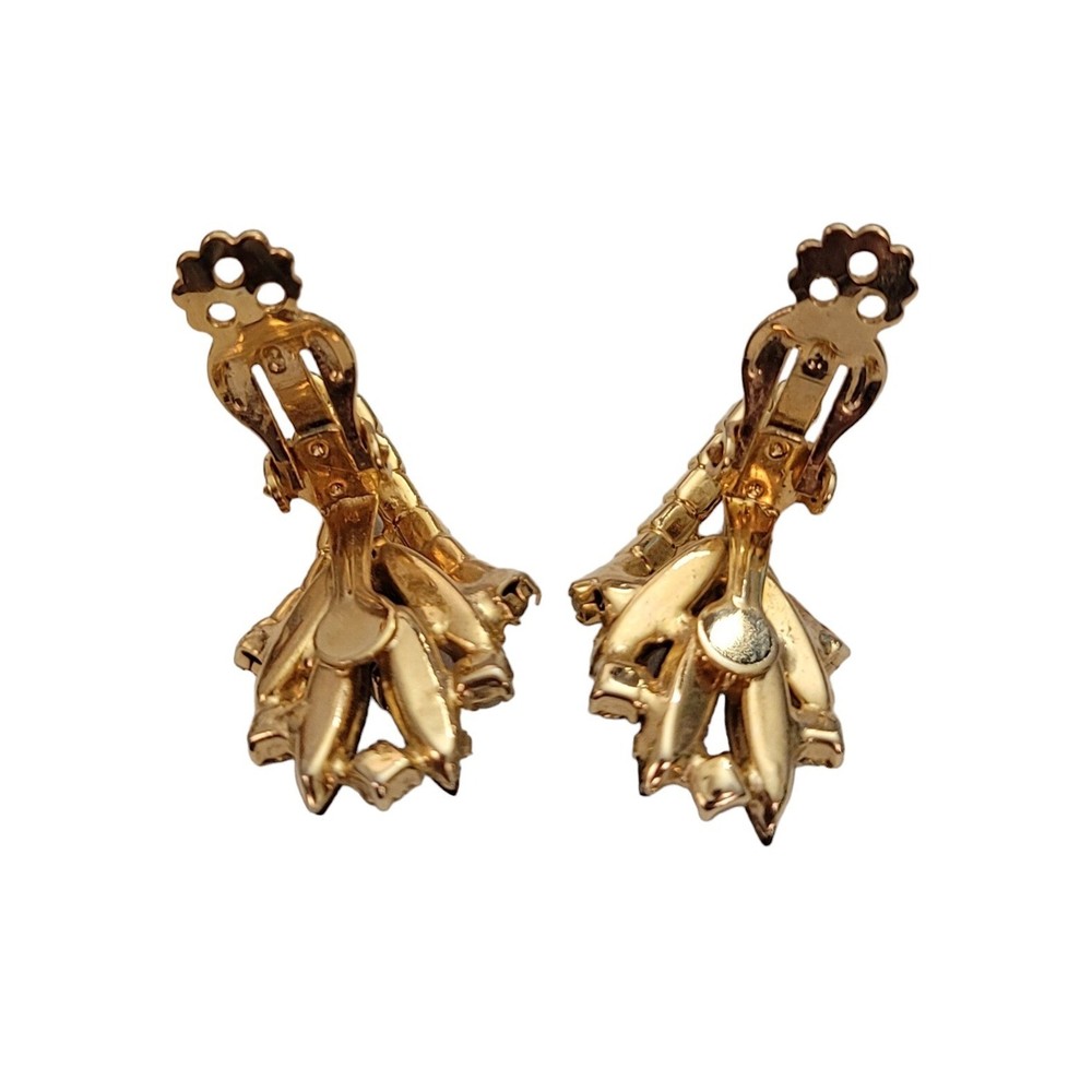 Green Jonquil Topaz Rhinestone Leaf Clip-On Earrings E255