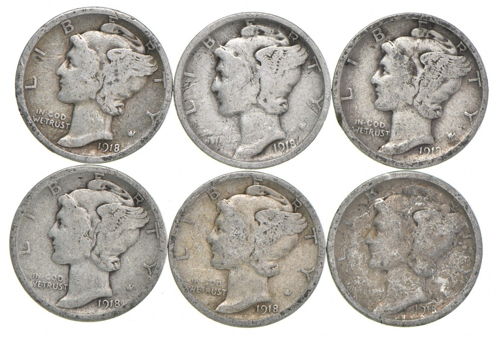 G+ 1918-D Mercury 90% Silver Dime