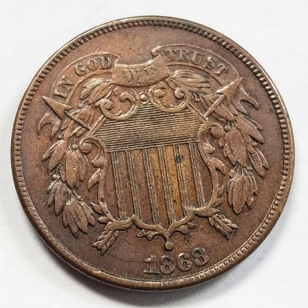 1868 2 cent Piece | XF+ | Copper 2 cent Coin, Two Cent | Philadelphia