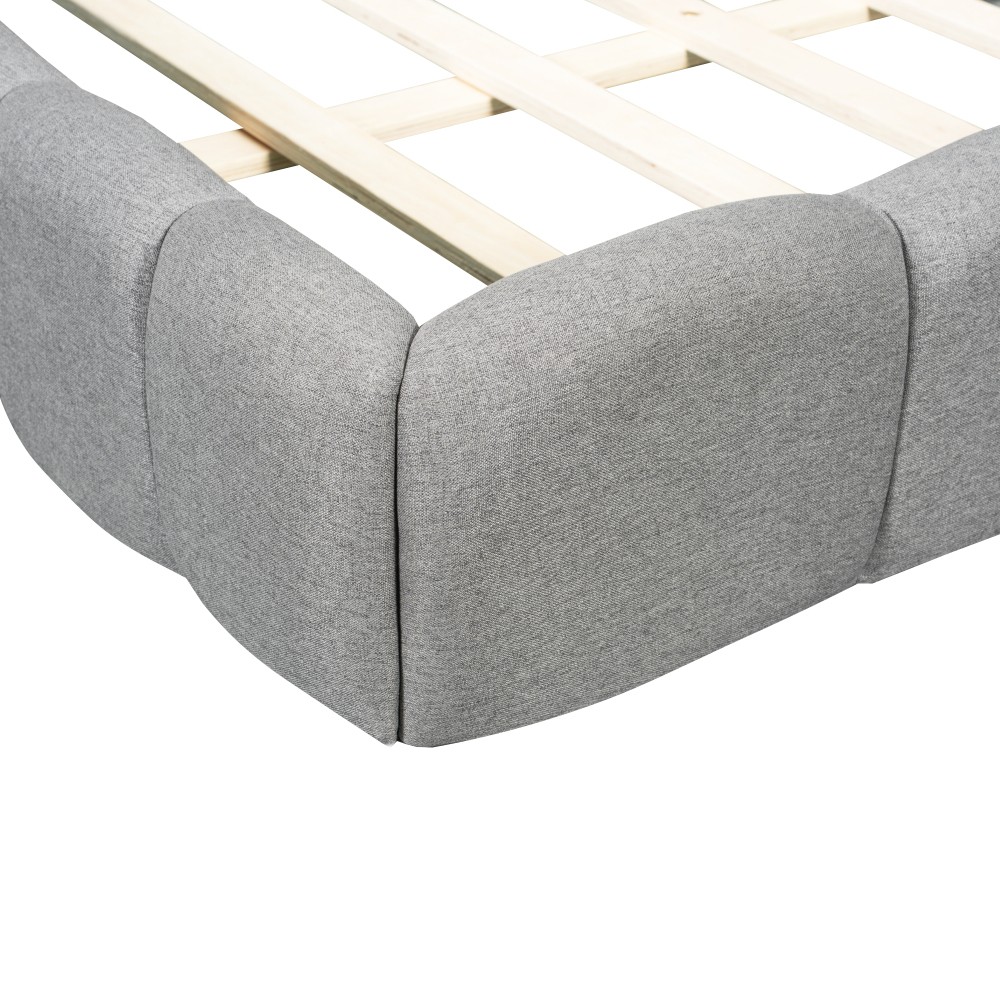 King Upholstered Platform Bed w/ Solid Wood Frame, Gray Linen, 2000lbs Support