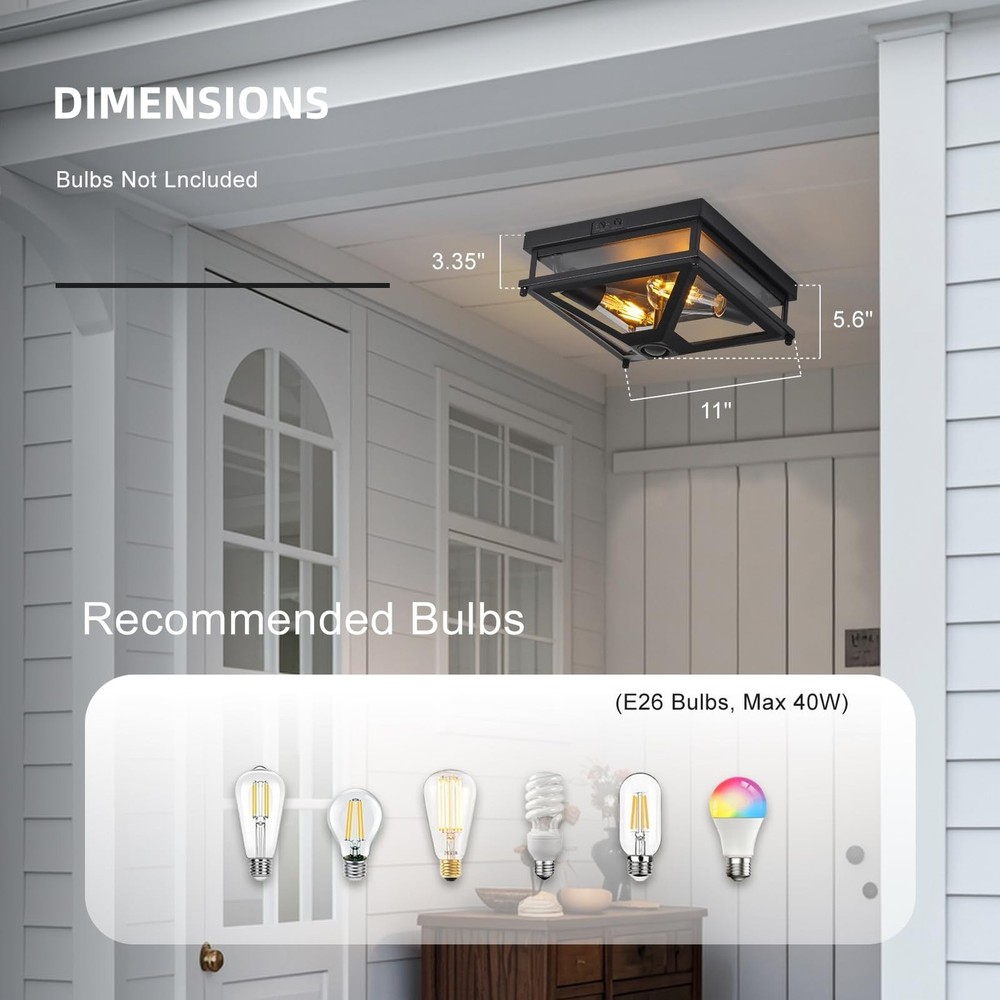 Motion Sensor Outdoor Flush Mount Ceiling Light, Modern Farmhouse Ceiling Lig...