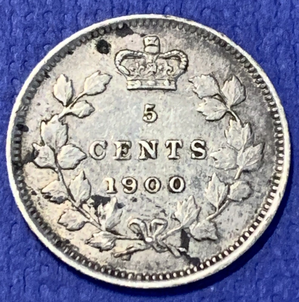 CANADA 1900 5 CENT SILVER - SD Oval  "O" - EF