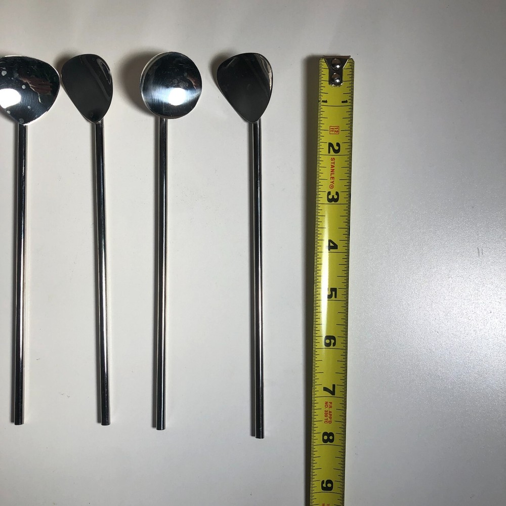 6 Spoon Stirrer Straws Stainless Steel Resusable Rounded Triangle Circle