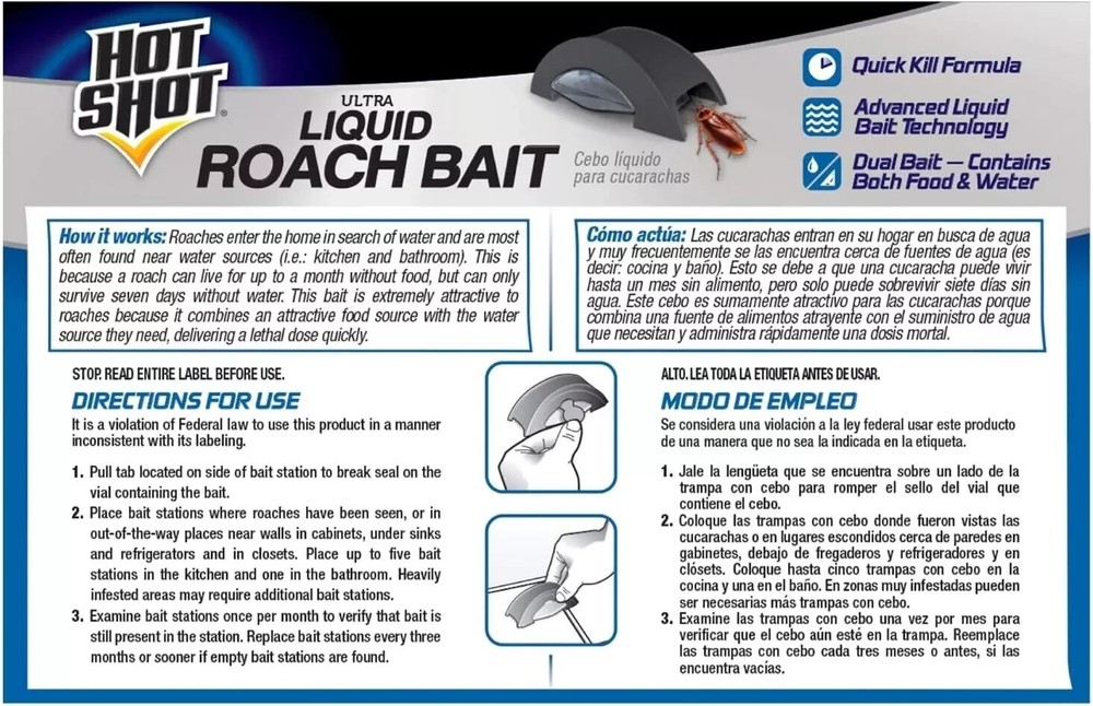 HOT SHOT ULTRA LIQUID ROACH BAIT - 6 COUNT - KILLS ROACHES FAST!!
