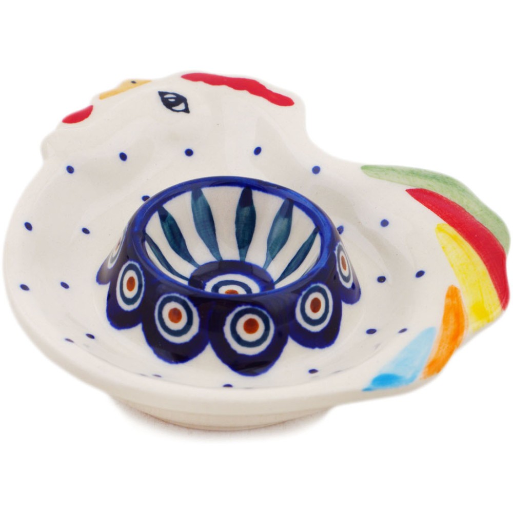 Polish Pottery Egg Plate 5" Peacock Leaves