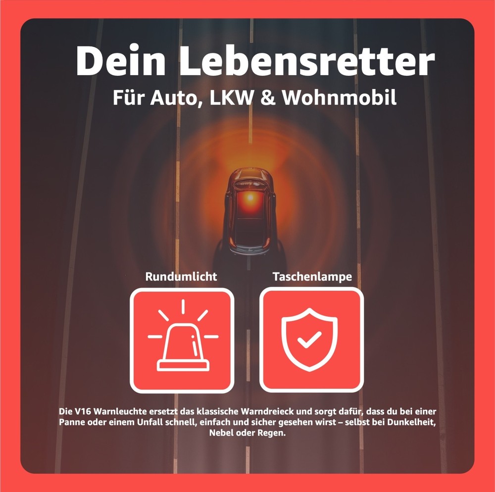 Emergency Warning Light V16 IDIADA EU Approval - Breakdown Light IDIADA PC21020060