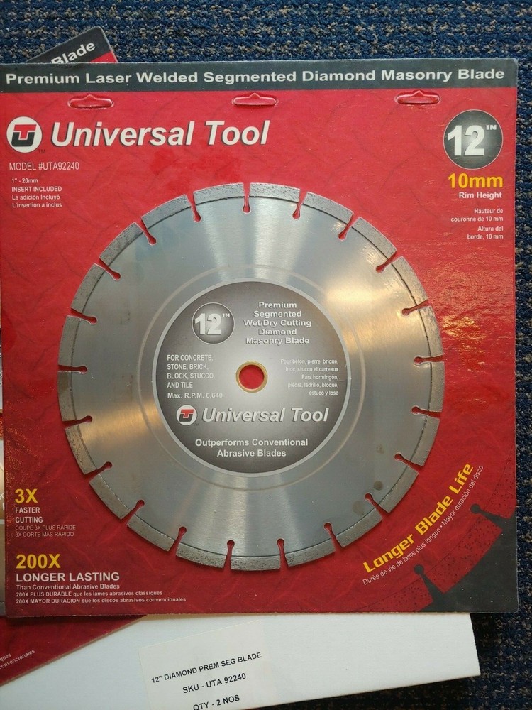 Two New Universal Tool 12" Laser Welded Segmented Diamond Masonry Blades