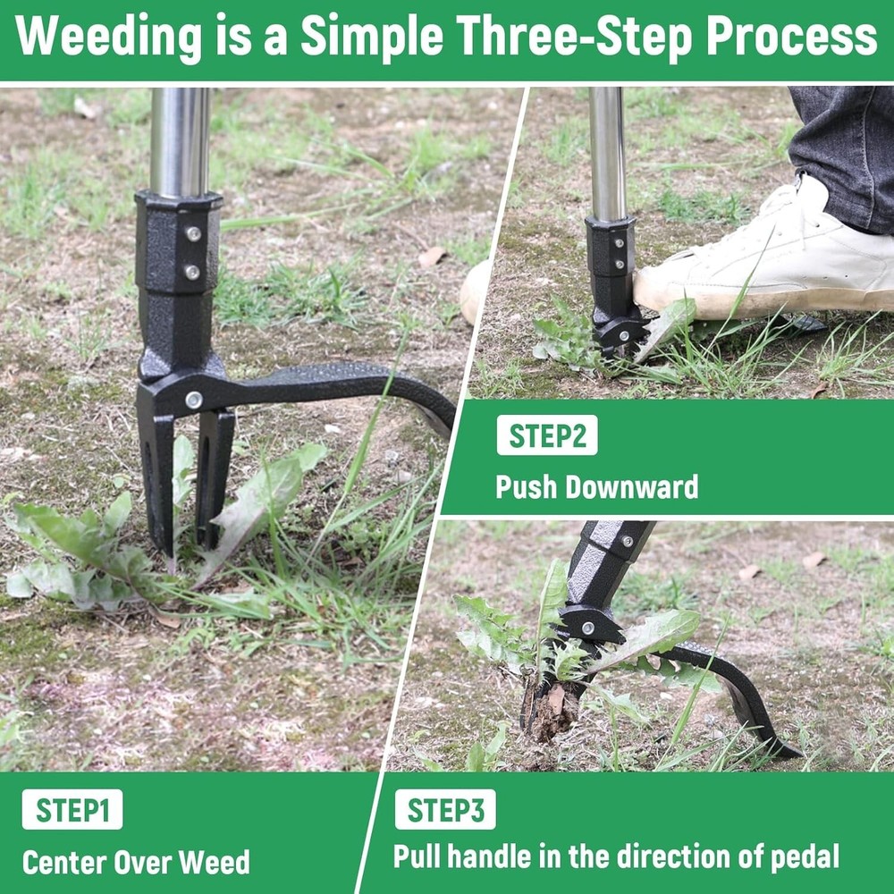 Weed Puller Tool, 4-Claw Stand Up Weeder with Adjustable 46” Handle for Remove
