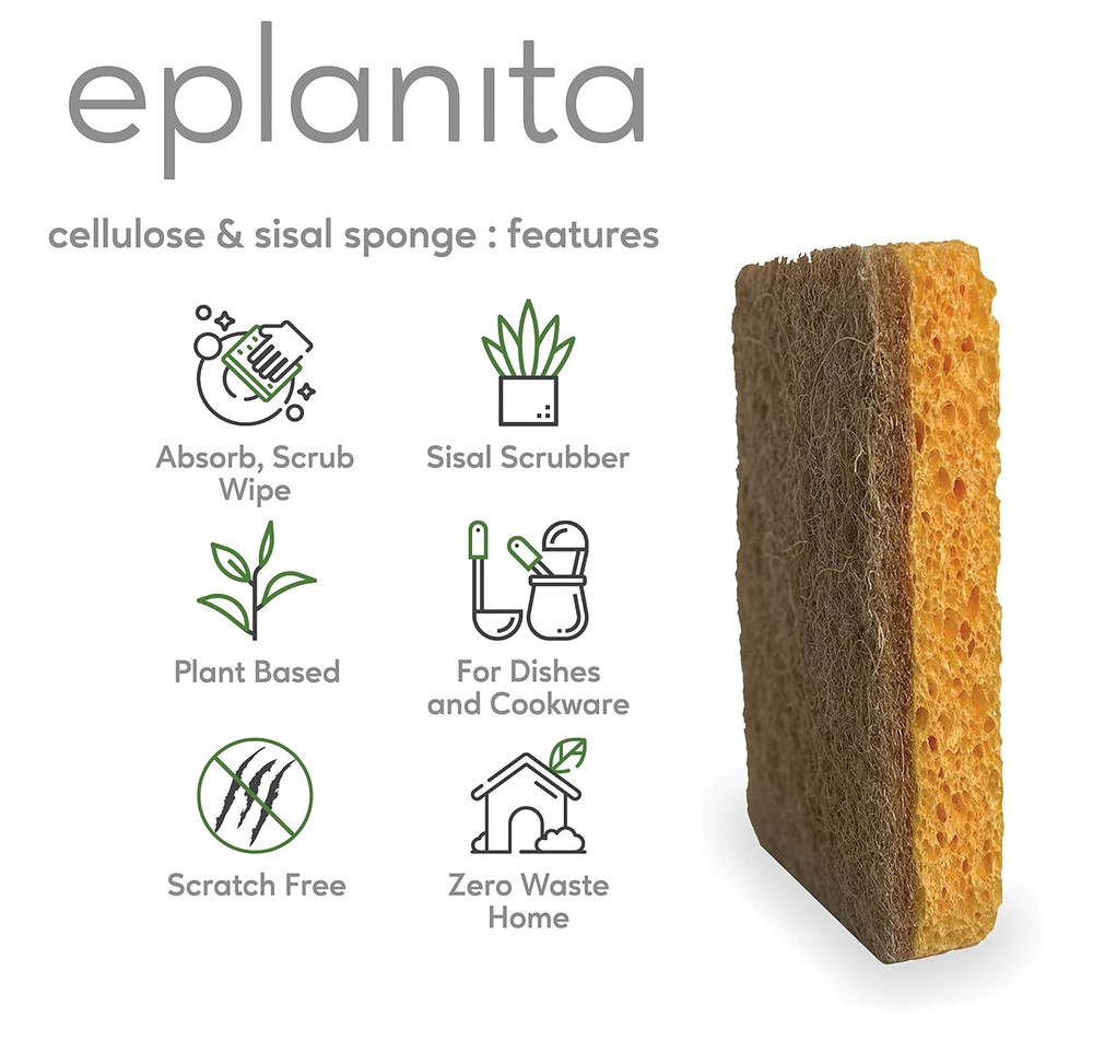 Natural Plant Based Scrub Sponges (3 Pack), Non-Scratch, Biodegradable Eco Scour