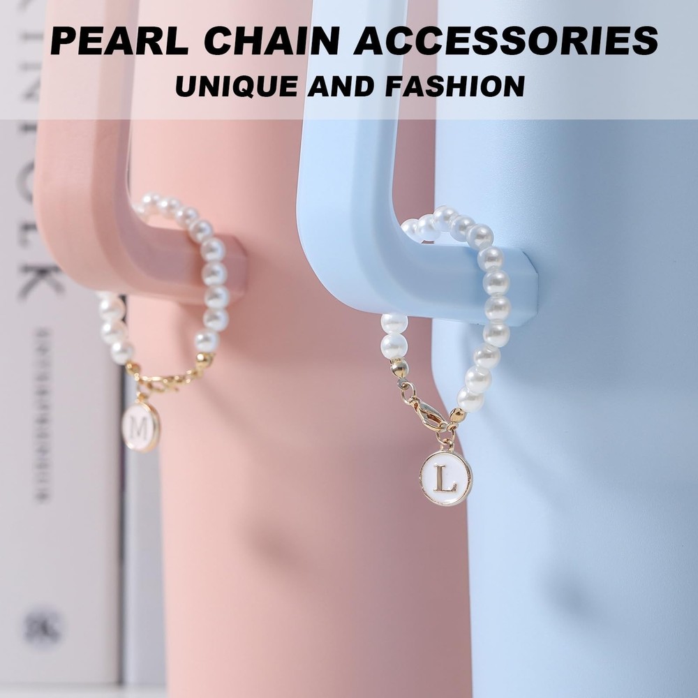 Letter Charm for Stanley Cup，Pearl Chain Accessories Stanley Cup Initial