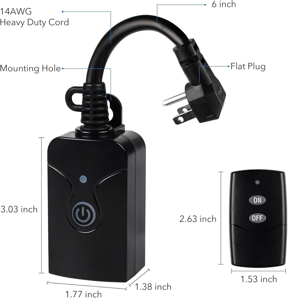 Compact Remote-Controlled Electrical Outlet - Listed, Voice Search Enabled