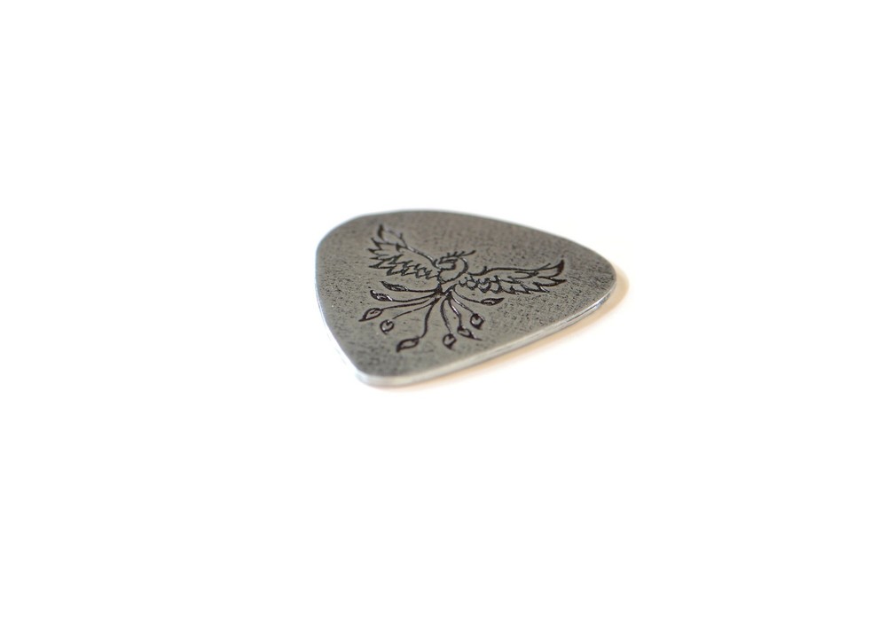 Sterling silver guitar pick with Phoenix - playable - NicisPicks
