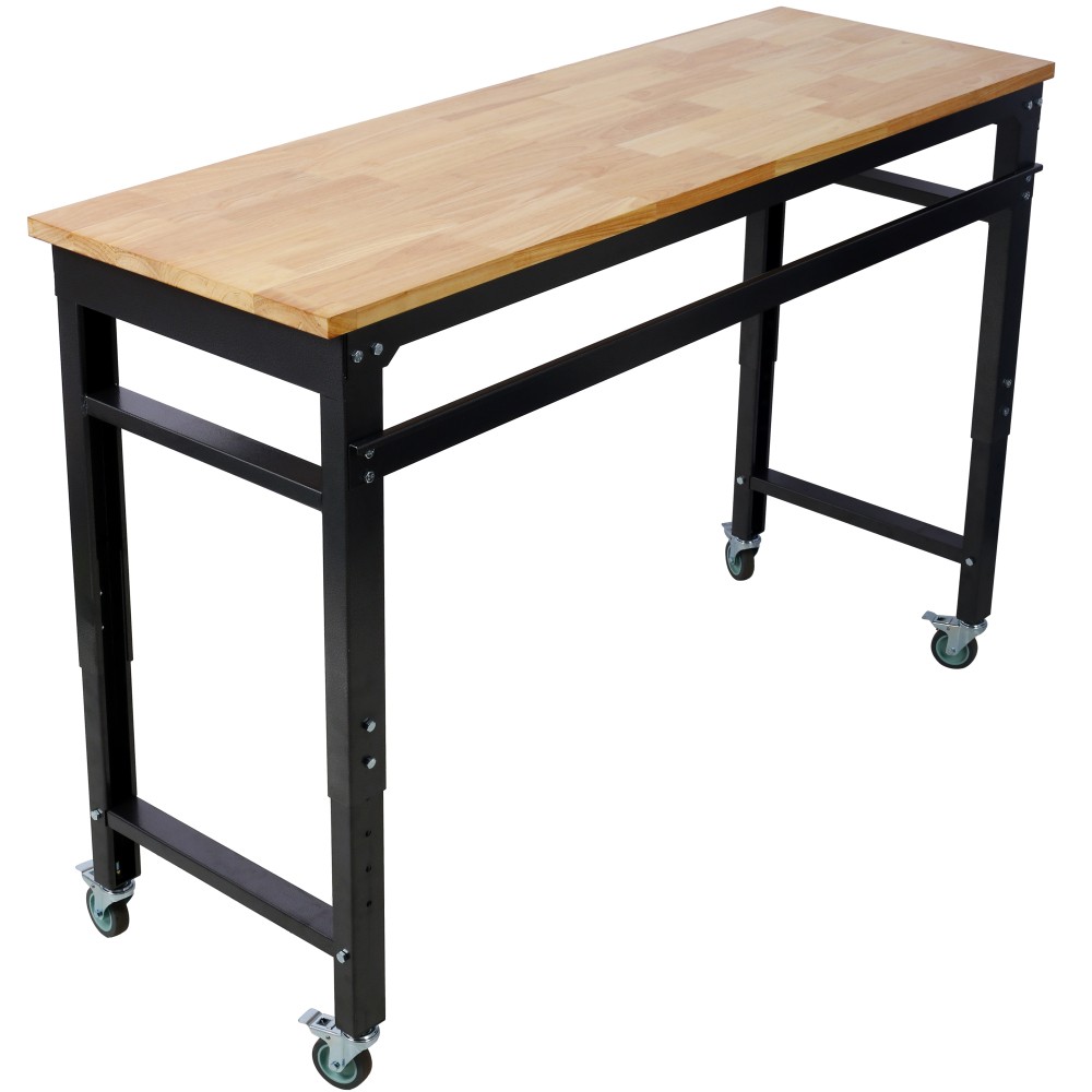 Heavy Duty Rolling Workbench, Locking Wheels Adjustable Height 60" Garage